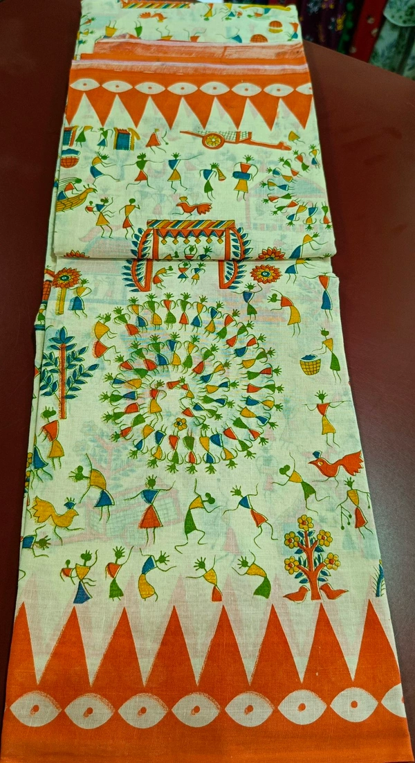 Cutton Mul Mul Saree - Web Orange