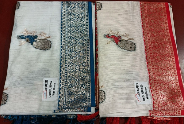 Maharani Linen Flimingo Saree - Red