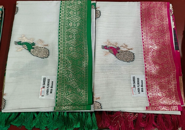 Maharani Linen Flimingo Saree - Red