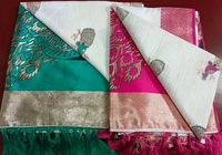 Maharani Linen Flimingo Saree - Red