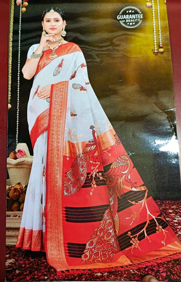 Maharani Linen Flimingo Saree - Caribbean Green
