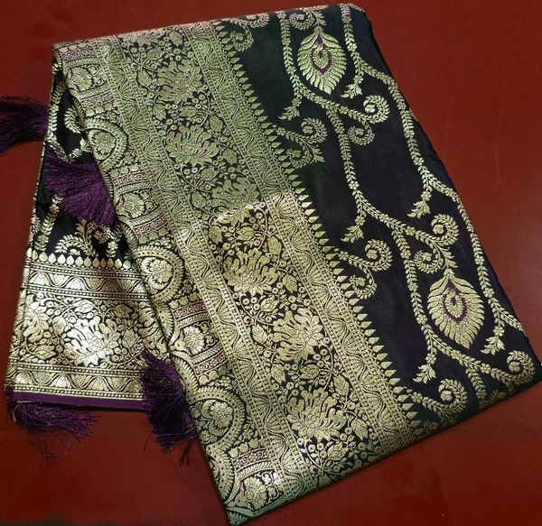 South Silk Saree - Dark Fern