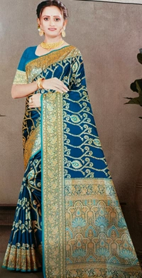 South Silk Saree - Dark Fern