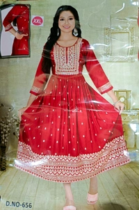 Fancy Long Gown Kurti - XXL, Guardsman Red
