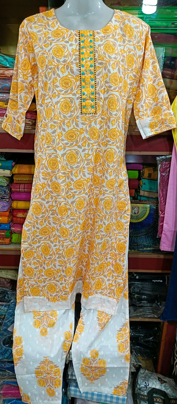 Cotton Kurti Pant & Dupatta - XXL, Dodger Blue