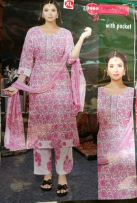 Cotton Kurti Pant & Dupatta - XXL, Blush Pink