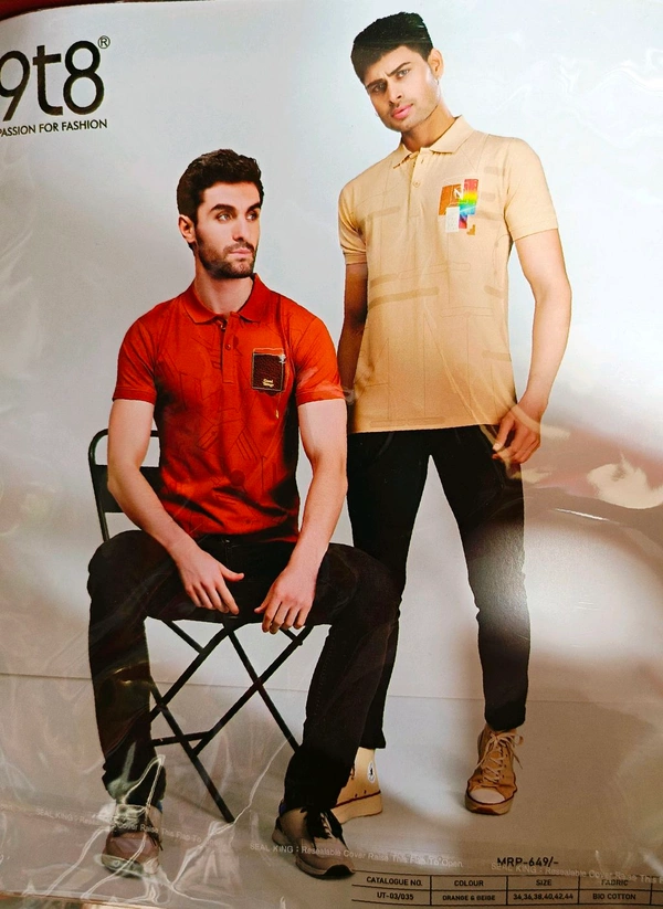 9t8 Cotton Collar Men's T Shirts - 40, Champagne