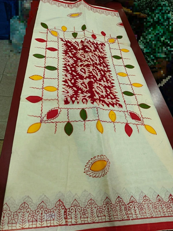 Cotton Applic Saree - Tulip Tree