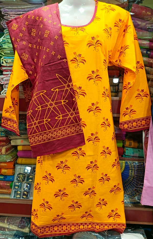 Cotton Churidar Pant & Dupatta Set - XXL, Yellow