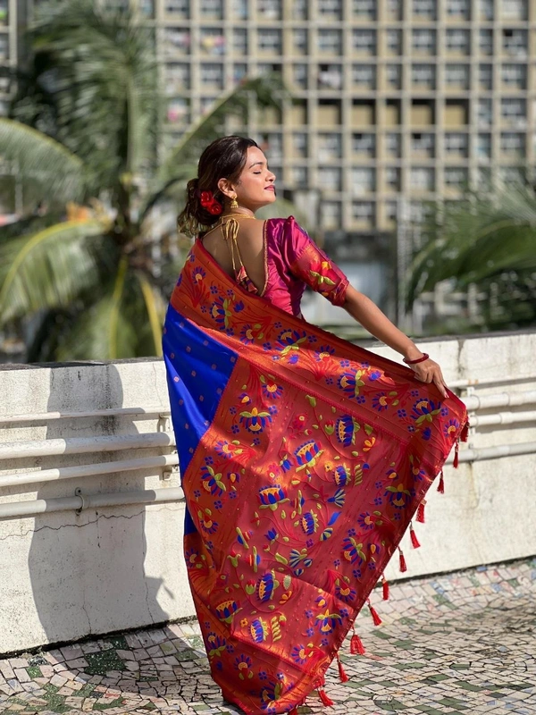 Soft silk saree with Beautiful  Zari design all over saree-  - Free, Blue