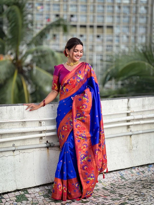Soft silk saree with Beautiful  Zari design all over saree-  - Free, Blue