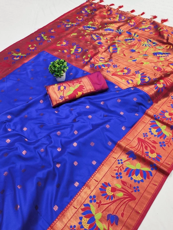 Soft silk saree with Beautiful  Zari design all over saree-  - Free, Blue
