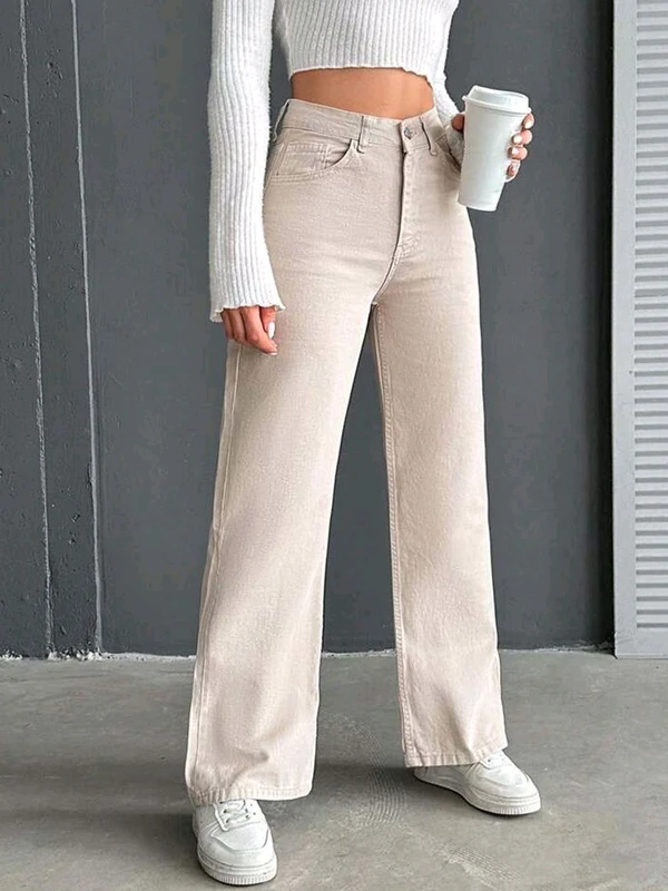 Trendy Beige Wide Leg Pants for Women - Beige, 26