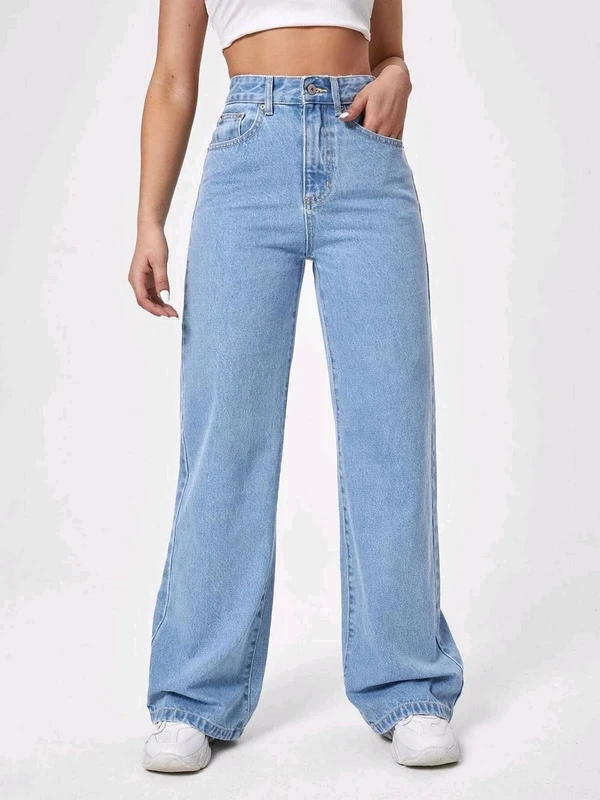 "Sky Blue Wide Leg Pants For Women - Trendy And Comfortable Denim"