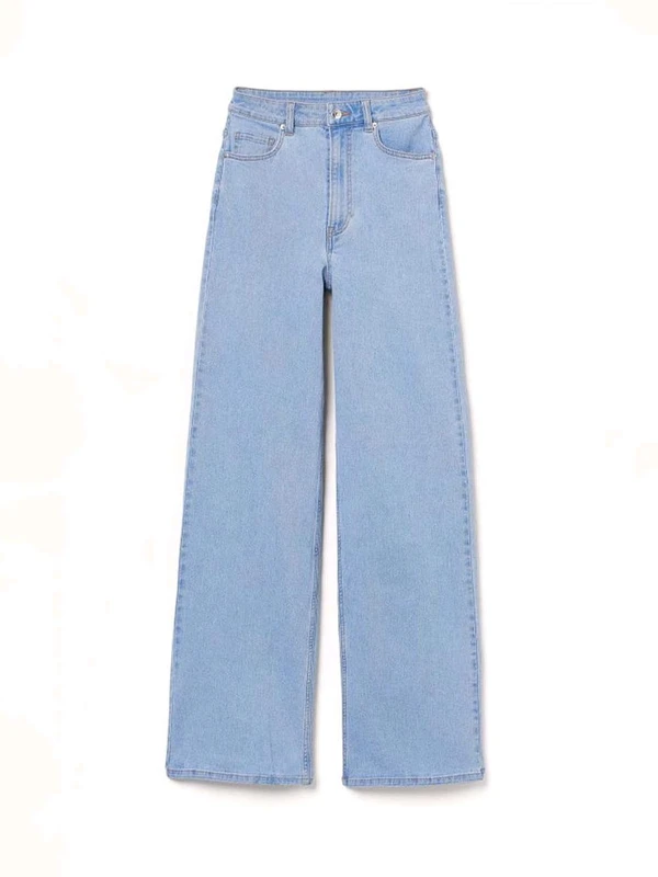 "Sky Blue Wide Leg Pants For Women - Trendy And Comfortable Denim" - Sky Blue, 26