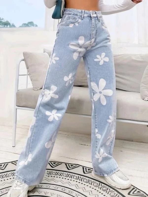 Flower Print Sky Blue Wide Leg for Women