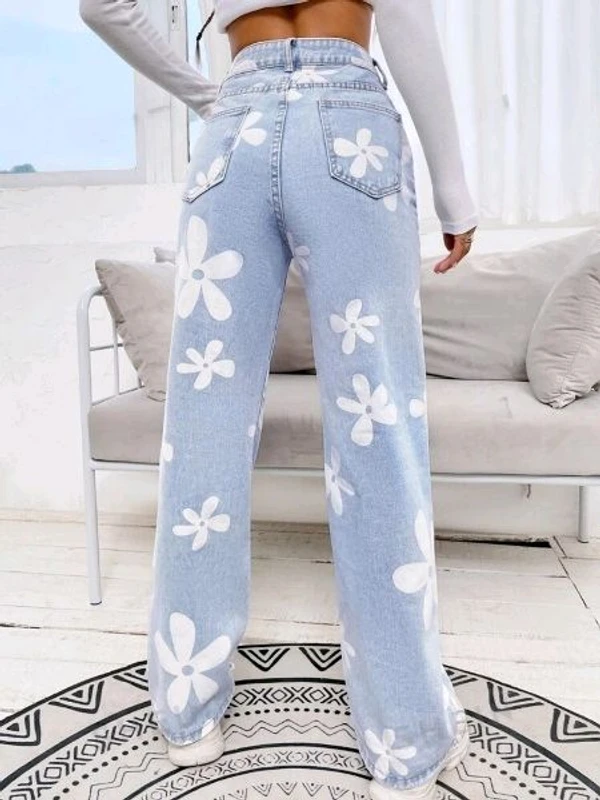 Flower Print Sky Blue Wide Leg for Women - ice, 26