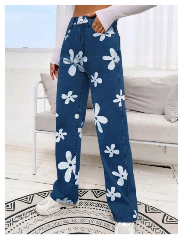 Flower Print Stone Blue Wide Leg for Women