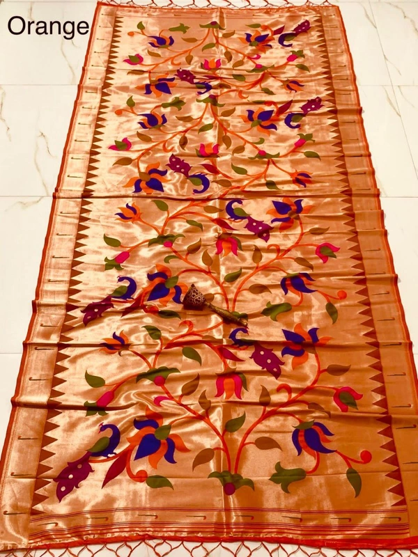 "Love Bird Silk Dupatta with Lotus Butti | 2.5m Soft Jari Fabric |" - 2.5 mt, Orange