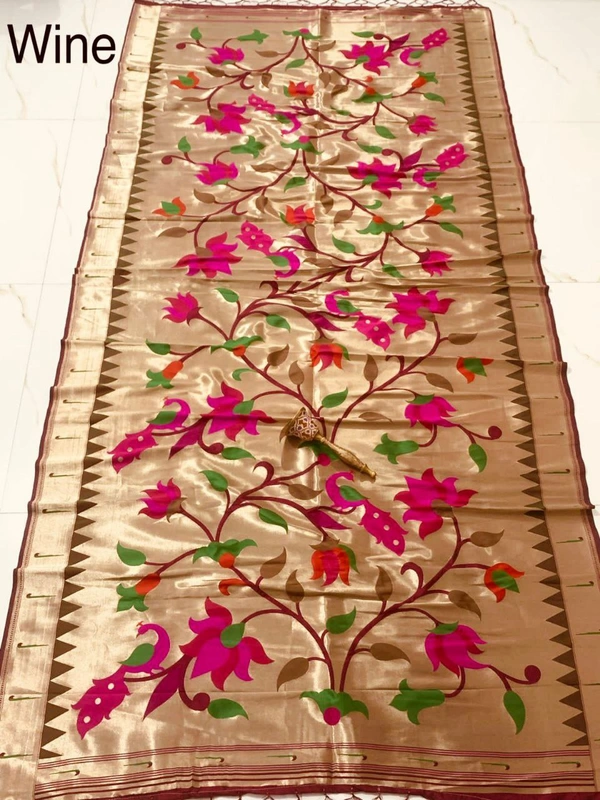 "Love Bird Silk Dupatta with Lotus Butti | 2.5m Soft Jari Fabric |" - 2.5 mt, Wine