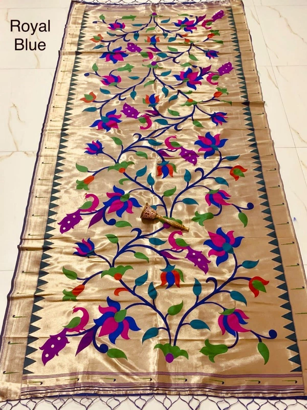 "Love Bird Silk Dupatta with Lotus Butti | 2.5m Soft Jari Fabric |" - 2.5 mt, Royal Blue