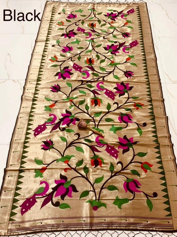 "Love Bird Silk Dupatta with Lotus Butti | 2.5m Soft Jari Fabric |" - 2.5 mt, black