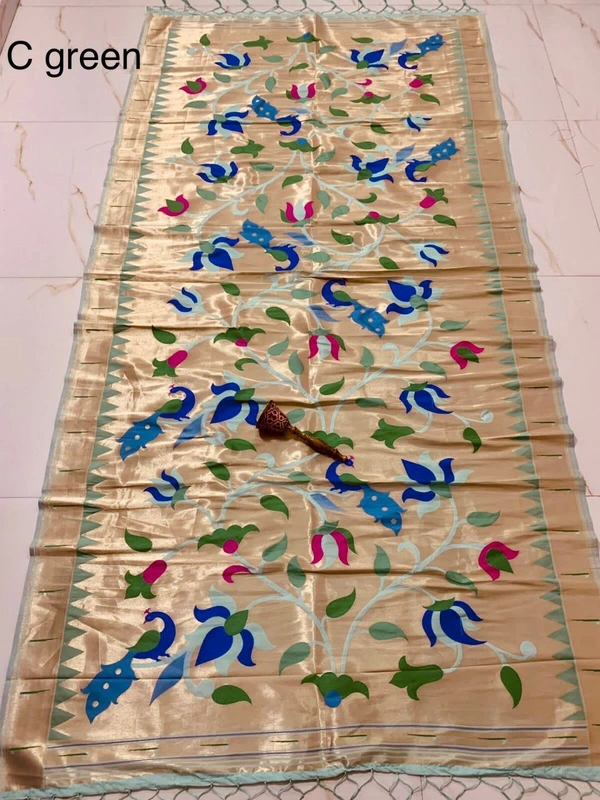 "Love Bird Silk Dupatta with Lotus Butti | 2.5m Soft Jari Fabric |" - 2.5 mt, C Green