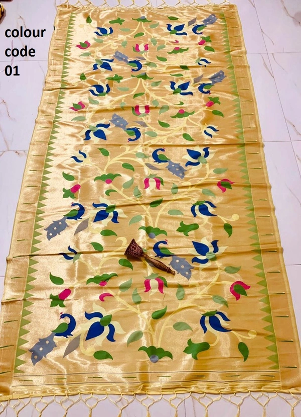 "Love Bird Silk Dupatta with Lotus Butti | 2.5m Soft Jari Fabric |" - 2.5 mt, colour code 01