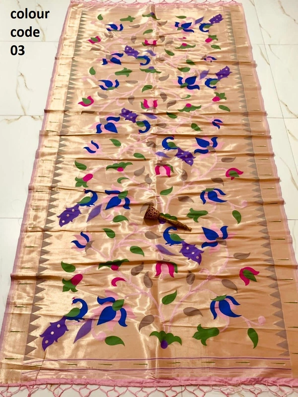 "Love Bird Silk Dupatta with Lotus Butti | 2.5m Soft Jari Fabric |" - 2.5 mt, colour code 03