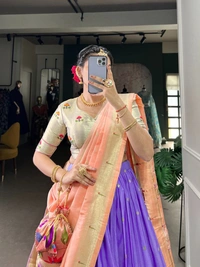 "Paithani Jacquard Silk Zari Woven Lehenga Choli Set with Dupatta & Batwa � KEERTHNA Catalogue (LNB2006BLU)" - FREE, BLUE