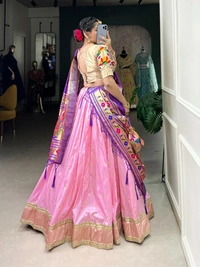 "Paithani Jacquard Silk Zari Woven Lehenga Choli Set with Dupatta & Batwa � KEERTHNA Catalogue (LNB2006LPI
)" - FREE, LIGHT PINK