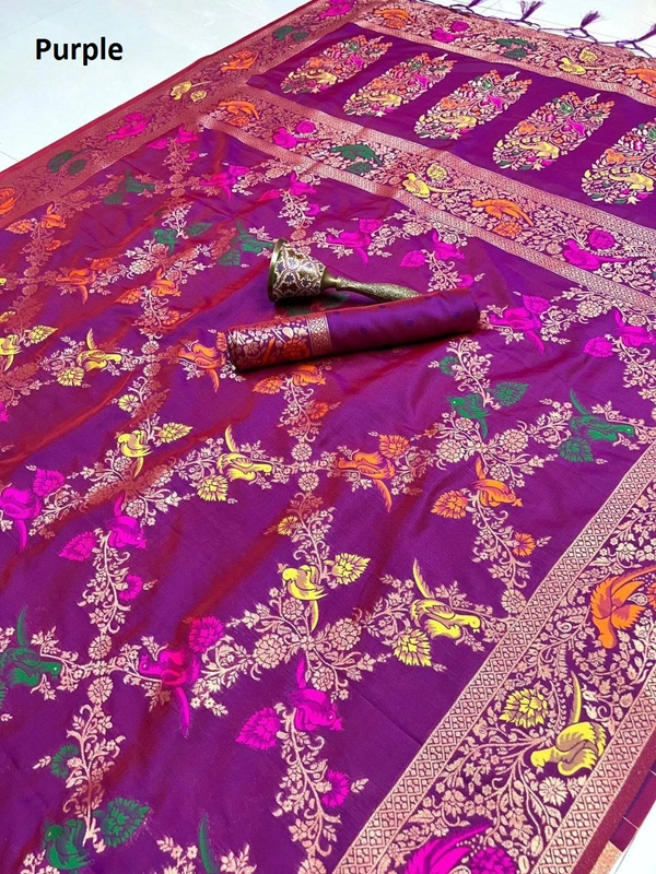 "Pure Heavy Silk Saree with Original Jari & Minakari Work | Bridal Wear | Premium Quality Traditional Saree with Running Blouse" - DT-2-4-2025 - FREE, PURPLE