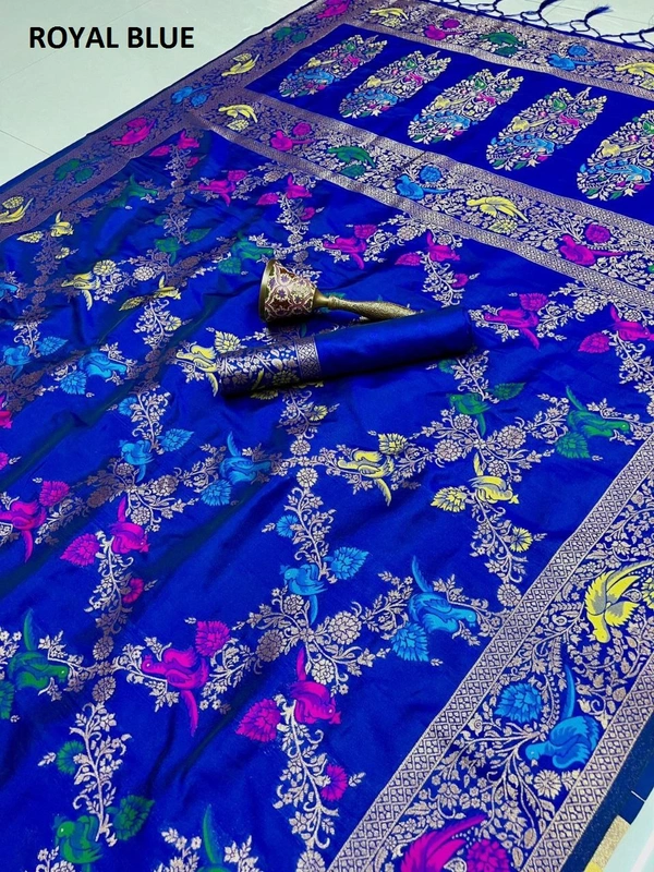 "Pure Heavy Silk Saree with Original Jari & Minakari Work | Bridal Wear | Premium Quality Traditional Saree with Running Blouse" - DT-2-4-2025 - FREE, ROYAL BLUE