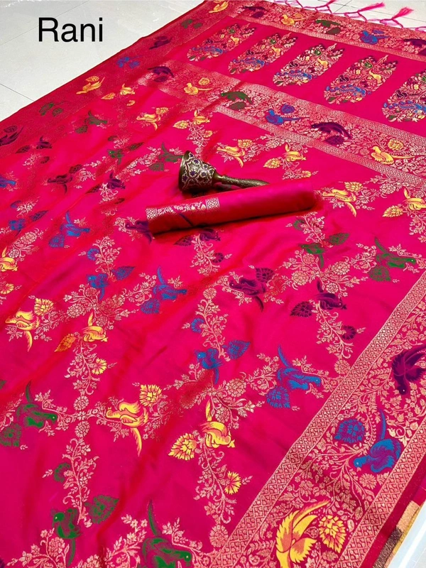 "Pure Heavy Silk Saree with Original Jari & Minakari Work | Bridal Wear | Premium Quality Traditional Saree with Running Blouse" - DT-2-4-2025 - FREE, RANI