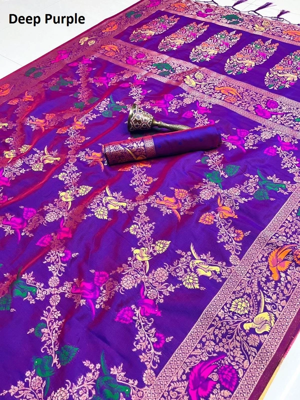 "Pure Heavy Silk Saree with Original Jari & Minakari Work | Bridal Wear | Premium Quality Traditional Saree with Running Blouse" - DT-2-4-2025 - FREE, DARK PURPLE
