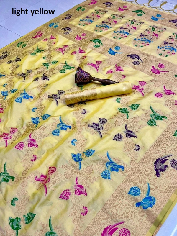 "Pure Heavy Silk Saree with Original Jari & Minakari Work | Bridal Wear | Premium Quality Traditional Saree with Running Blouse" - DT-2-4-2025 - FREE, LIGHT YELLOW