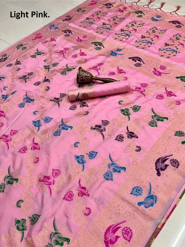 "Pure Heavy Silk Saree with Original Jari & Minakari Work | Bridal Wear | Premium Quality Traditional Saree with Running Blouse" - DT-2-4-2025 - FREE, LIGHT PINK