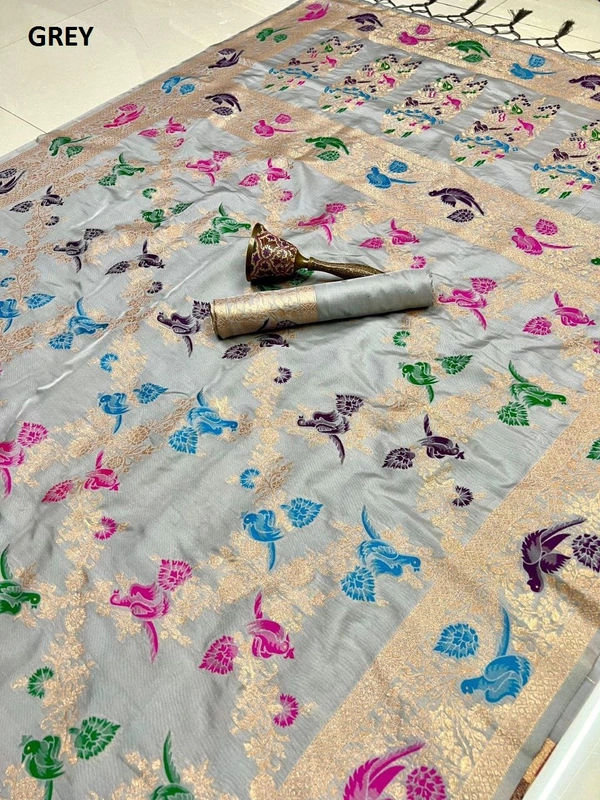 "Pure Heavy Silk Saree with Original Jari & Minakari Work | Bridal Wear | Premium Quality Traditional Saree with Running Blouse" - DT-2-4-2025 - FREE, GREY