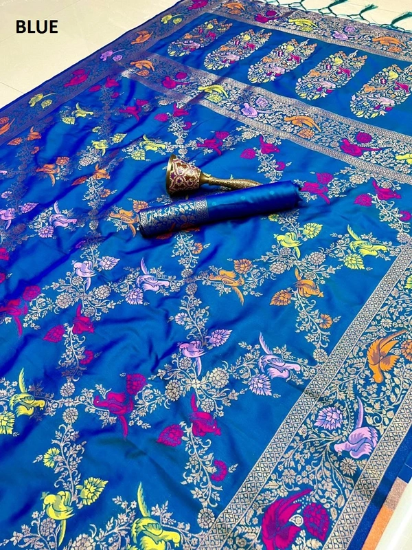 "Pure Heavy Silk Saree with Original Jari & Minakari Work | Bridal Wear | Premium Quality Traditional Saree with Running Blouse" - DT-2-4-2025 - FREE, BLUE