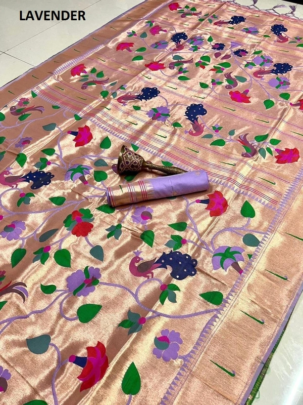 "Pure Kanchipuram Silk Saree – Full Body Weaving | Wedding Special | Lakhani Paithani  Collection - FREE, LAVENDER