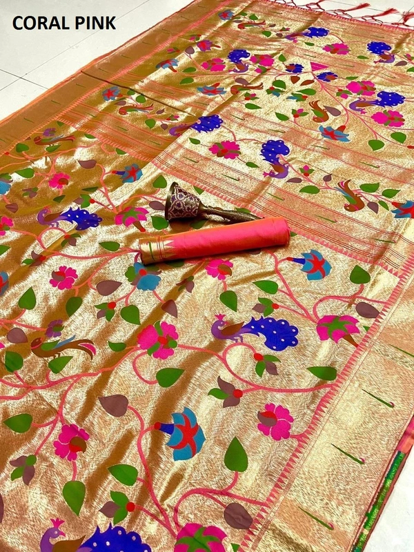 "Pure Kanchipuram Silk Saree – Full Body Weaving | Wedding Special | Lakhani Paithani  Collection - FREE, CORAL PINK