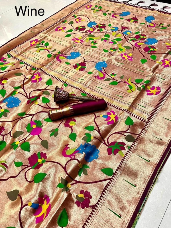 "Pure Kanchipuram Silk Saree – Full Body Weaving | Wedding Special | Lakhani Paithani  Collection - FREE, WINE