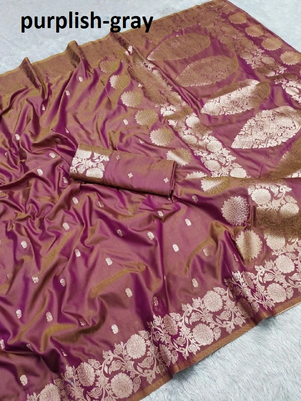 Soft And pure banarasi silk saree - MB 1117 - FREE, Purplish-gray