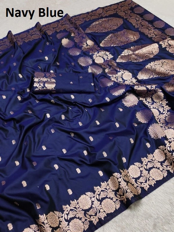 Soft And pure banarasi silk saree - MB 1121 - FREE, Navy Blue