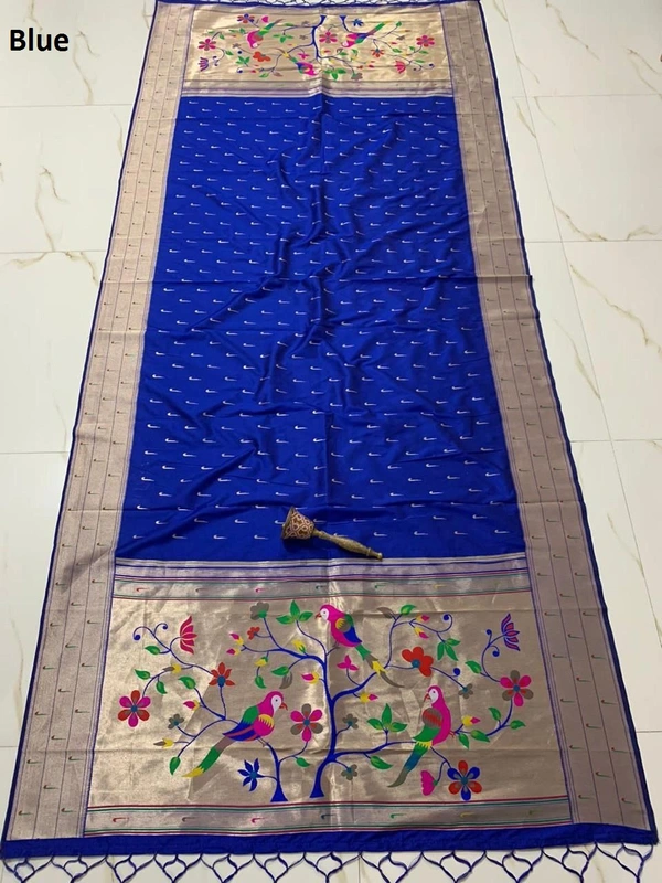 "Soft Jari Silk Hoki Dupatta with 3-Muniya Border & Hoki Butti � 2.5m Traditional Ethnic Wear" - 2.5 mt, Blue