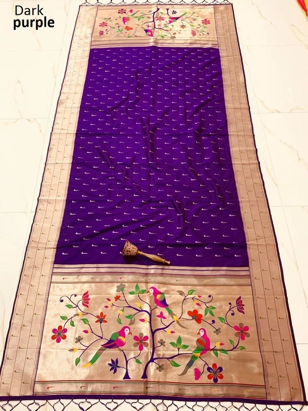 "Soft Jari Silk Hoki Dupatta with 3-Muniya Border & Hoki Butti � 2.5m Traditional Ethnic Wear" - 2.5 mt, Dark Purple