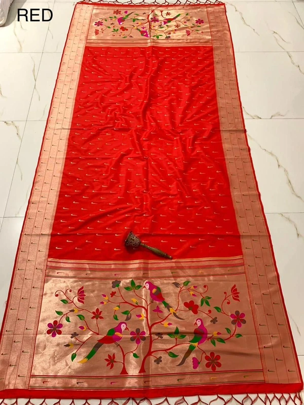 "Soft Jari Silk Hoki Dupatta with 3-Muniya Border & Hoki Butti � 2.5m Traditional Ethnic Wear" - 2.5 mt, Red