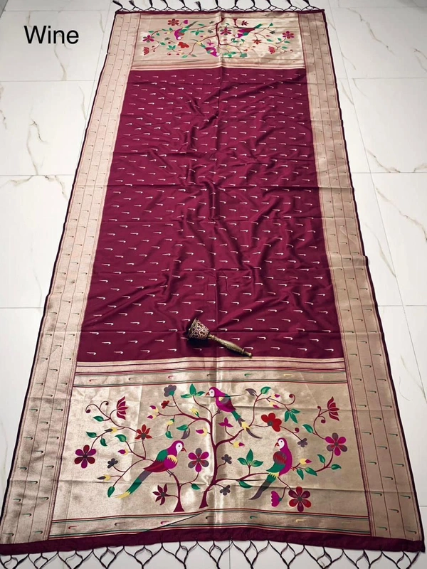 "Soft Jari Silk Hoki Dupatta with 3-Muniya Border & Hoki Butti � 2.5m Traditional Ethnic Wear" - 2.5 mt, Wine