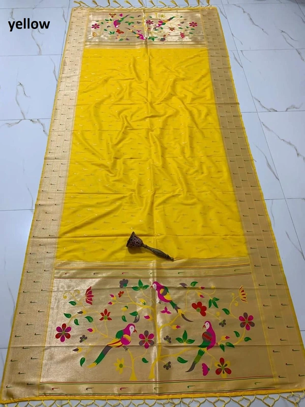 "Soft Jari Silk Hoki Dupatta with 3-Muniya Border & Hoki Butti � 2.5m Traditional Ethnic Wear" - 2.5 mt, Yellow