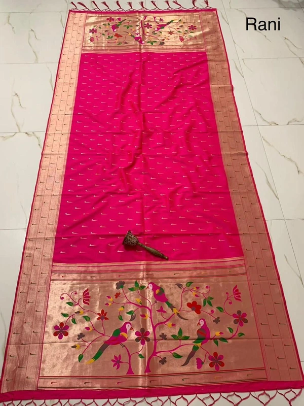 "Soft Jari Silk Hoki Dupatta with 3-Muniya Border & Hoki Butti � 2.5m Traditional Ethnic Wear" - 2.5 mt, Rani